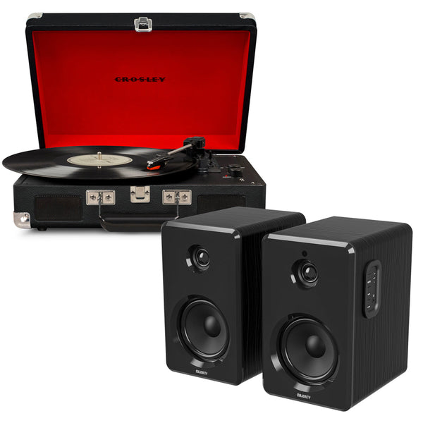 Crosley Cruiser Bluetooth Portable Turntable - Black + Bundled Majority D40 Bluetooth Speakers - Black