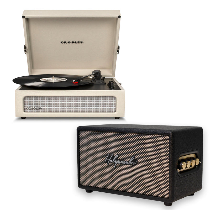 Crosley Voyager Bluetooth Portable Turntable - Dune + Bundled HolySmoke Bluetooth Retro Speaker - Black