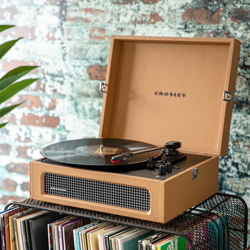 Crosley Voyager Bluetooth Portable Turntable - Tan + Bundled HolySmoke Bluetooth Retro Speaker - Black