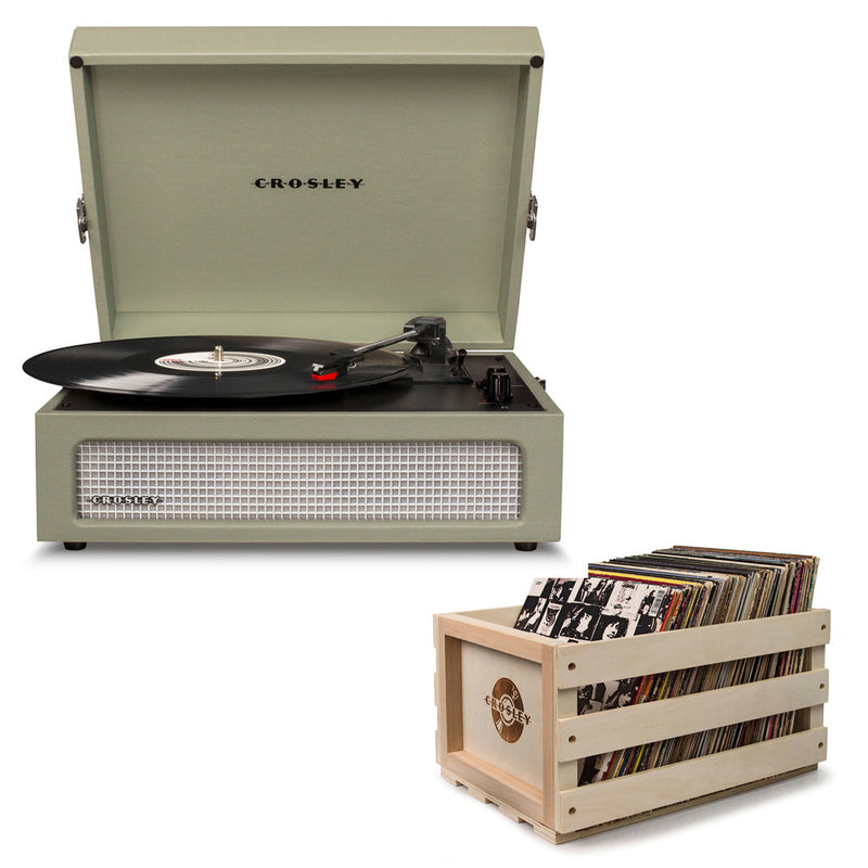 Crosley Voyager Sage - Bluetooth Portable Turntable  & Record Storage Crate