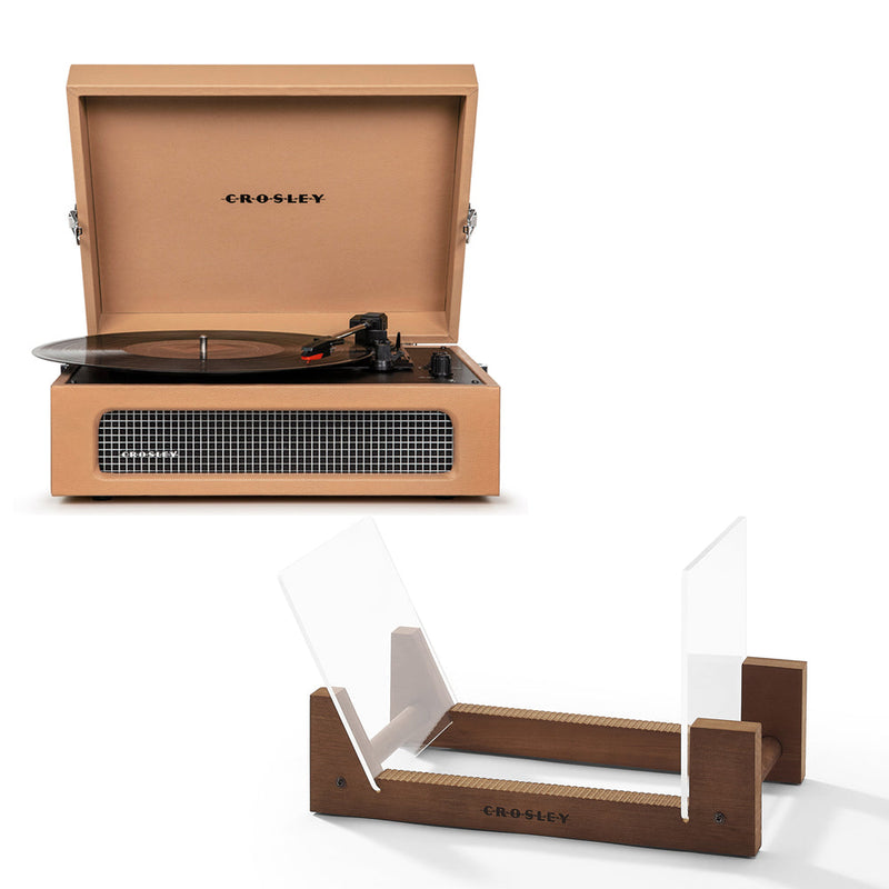 Crosley Voyager Bluetooth Portable Turntable - Tan + Bundled Crosley Record Storage Display Stand