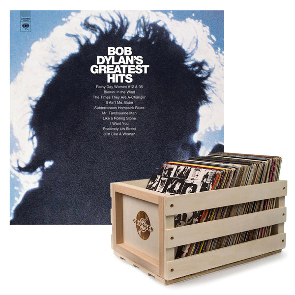 Crosley Record Storage Crate & Bob Dylan Greatest Hits Vinyl Album Bundle