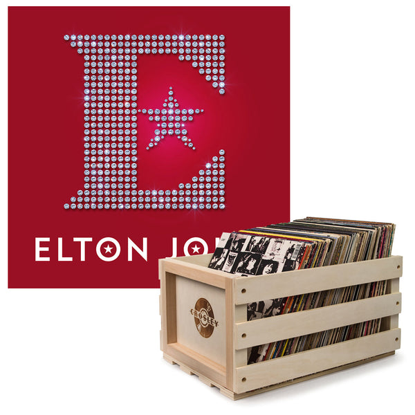 Crosley Record Storage Crate & Elton John - Diamonds - Double Vinyl Album Bundle