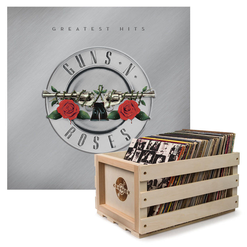 Crosley Record Storage Crate &  Guns N Roses Greatest Hits - Double Vinyl Album Bundle